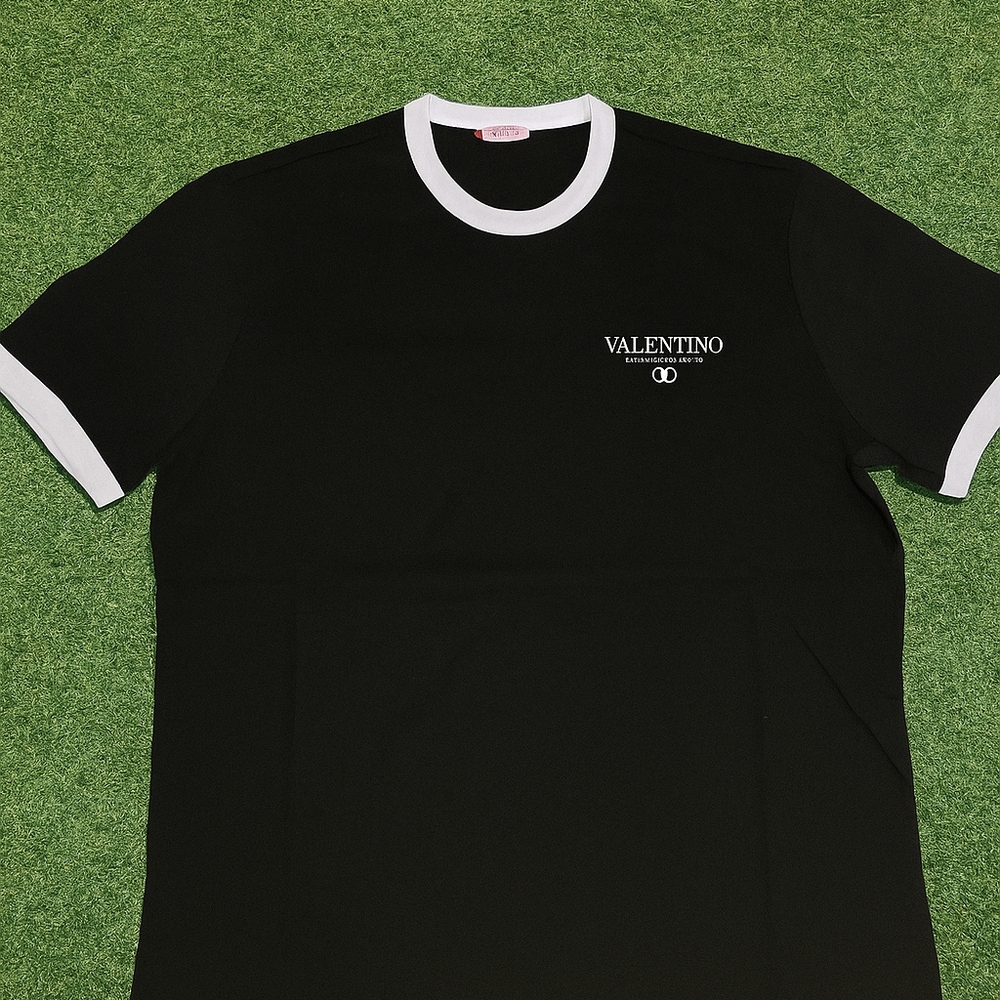 Valentino Black Tee with White Trim Size Large